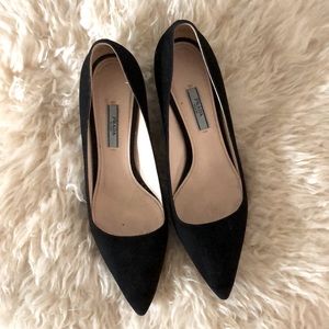 Prada black suede kitten heel pumps
